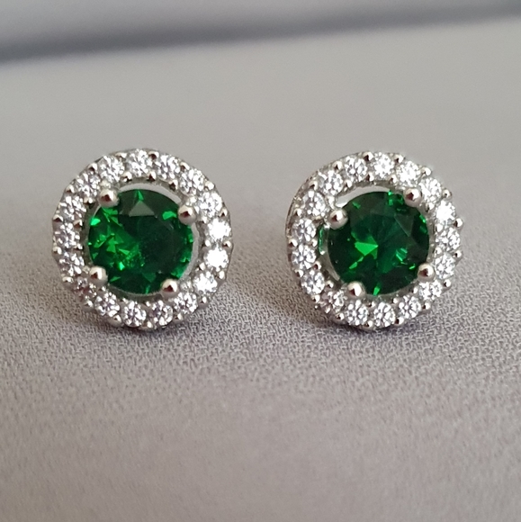 925 silver wedding green diamond earrings - Picture 2 of 4